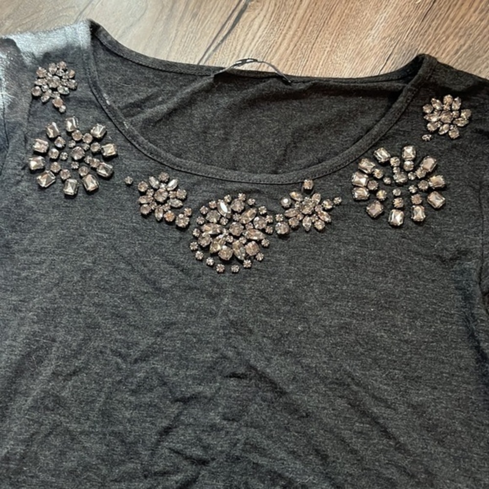 Womens cable and gauge dark gray tunic with neckline detail S